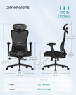 Ergonomic Office Chair – Fabric – Ink Black – Adjustable Lumbar Support and Headrest, 150 kg Weight Capacity