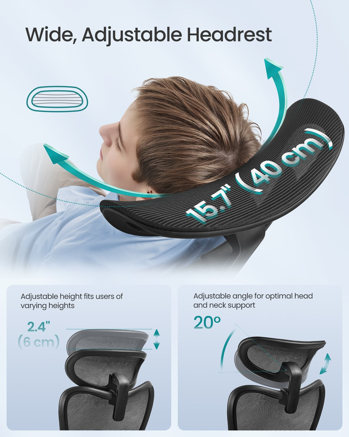 Ergonomic Office Chair – Fabric – Ink Black – Adjustable Lumbar Support and Headrest, 150 kg Weight Capacity