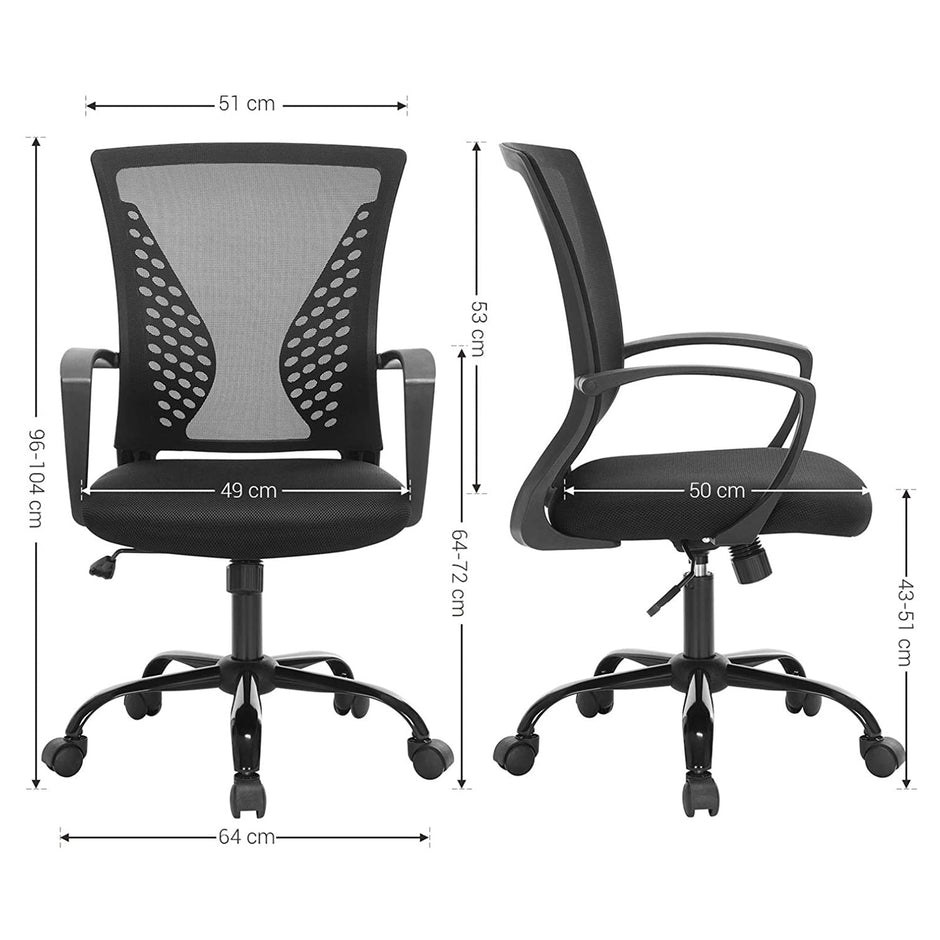 Swivel Mesh Office Chair – Mesh – Black – Height Adjustable with Tilt Function