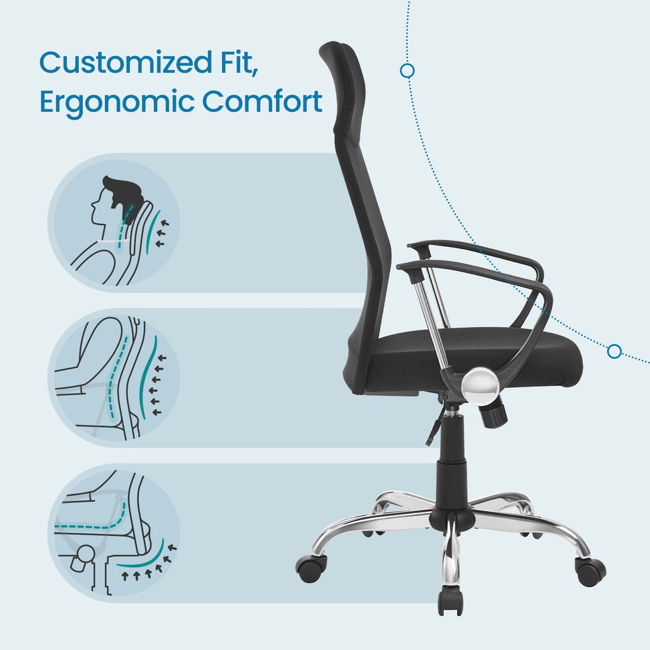 Ergonomic Office Chair – Upholstered Fabric – Dove Grey – Adjustable Height and Tilt Function