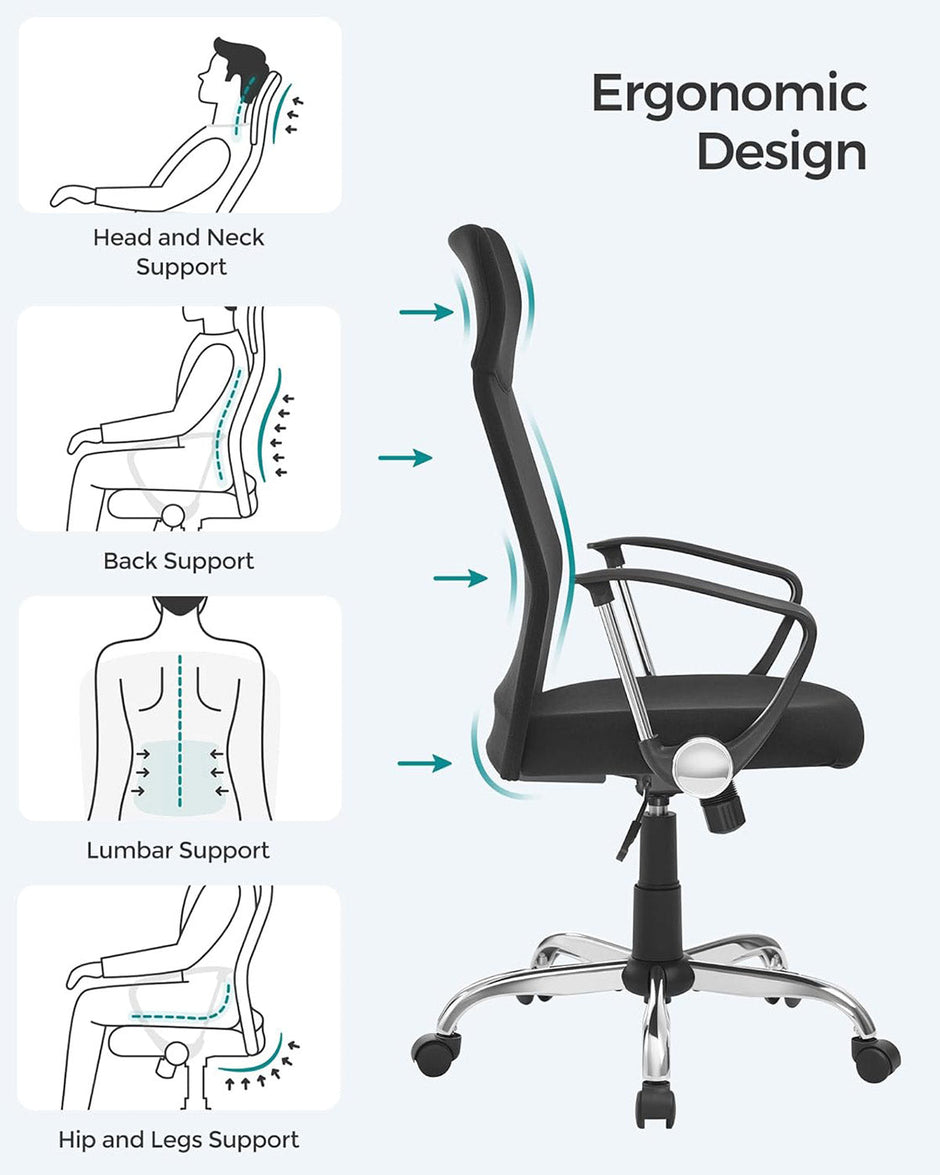 Ergonomic Office Chair – Upholstered – Dove Grey – Adjustable Height and Tilt Function