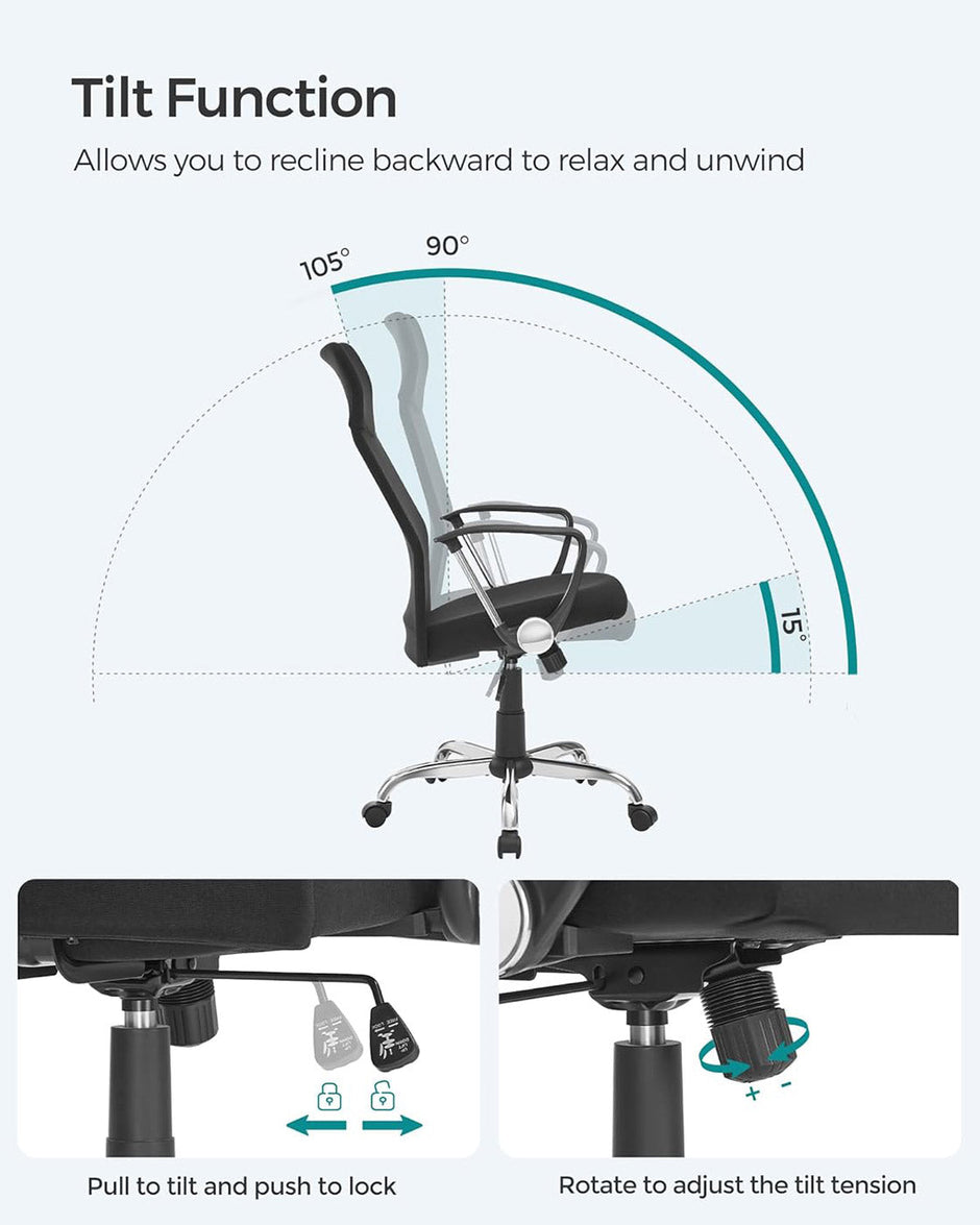 Ergonomic Office Chair – Upholstered – Dove Grey – Adjustable Height and Tilt Function