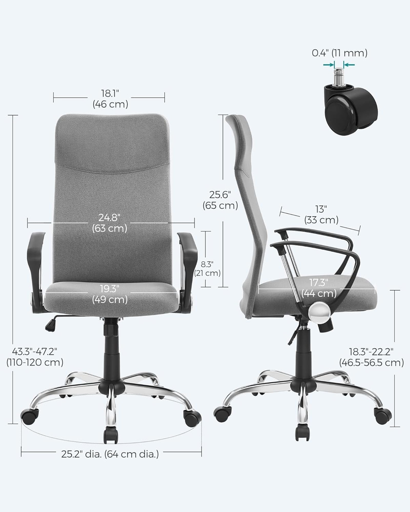 Ergonomic Office Chair – Upholstered – Dove Grey – Adjustable Height with Tilt Function