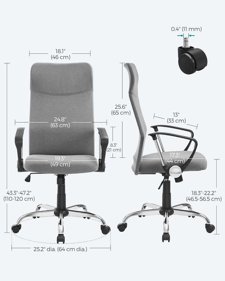 Ergonomic Office Chair – Upholstered – Dove Grey – Adjustable Height with Tilt Function