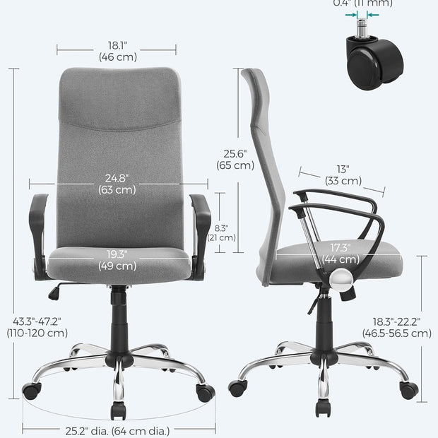 Ergonomic Office Chair – Upholstered – Dove Grey – Adjustable Height with Tilt Function