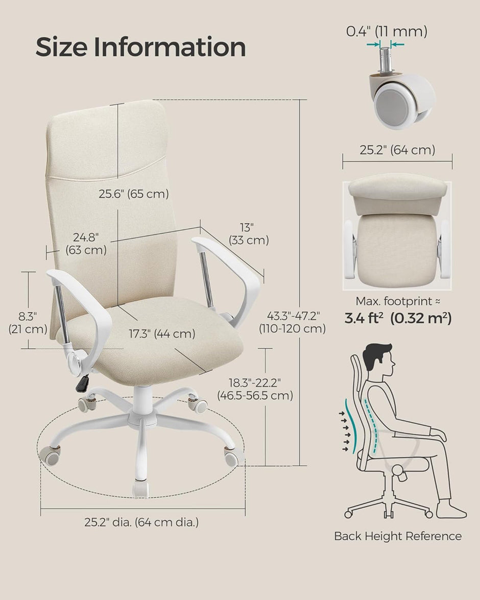 Ergonomic Office Chair – Upholstered – Cappuccino Beige – Adjustable Height and Tilt Function