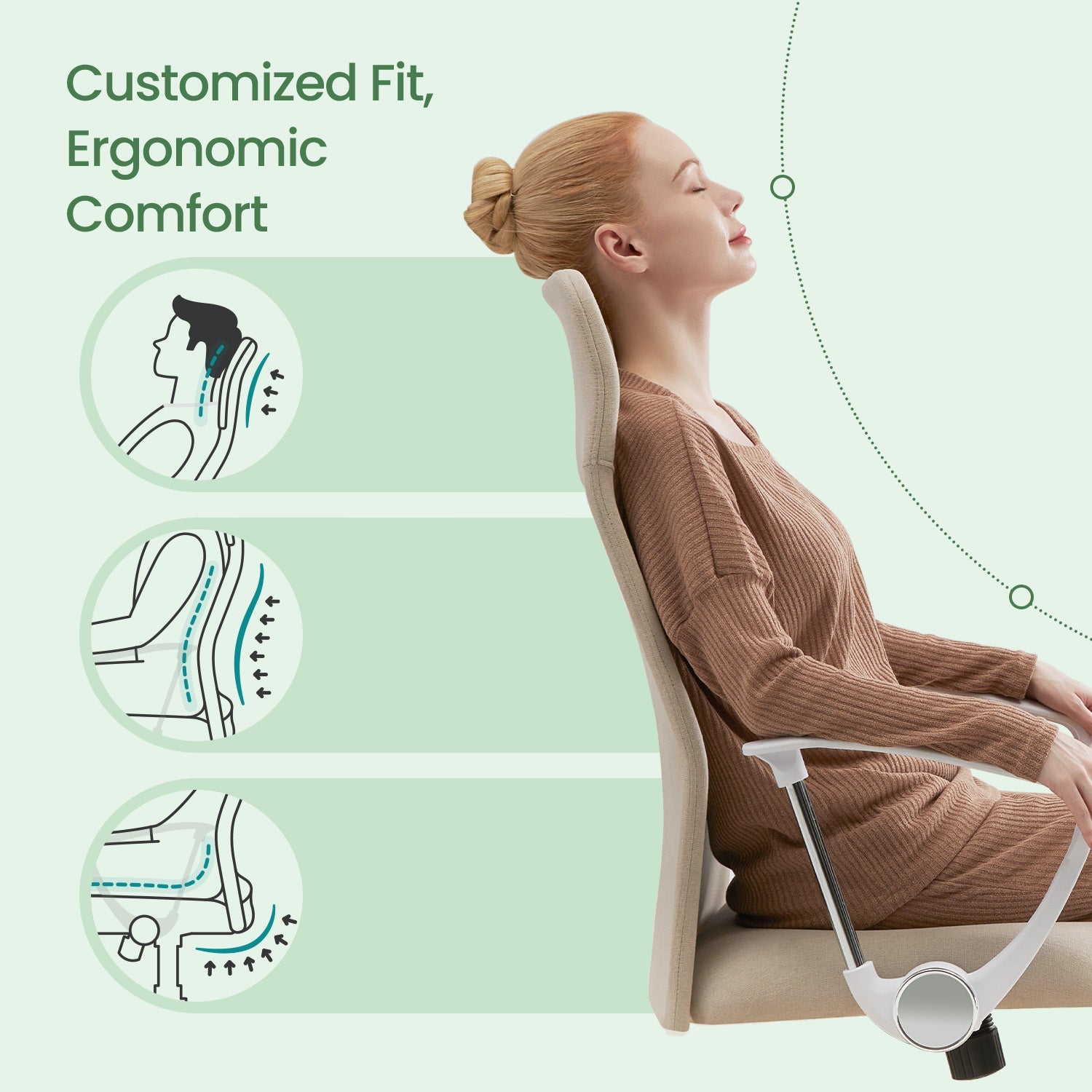 Ergonomic Desk Chair – Upholstered – Beige – Adjustable Height and Tilt Function, 120 kg Load Capacity