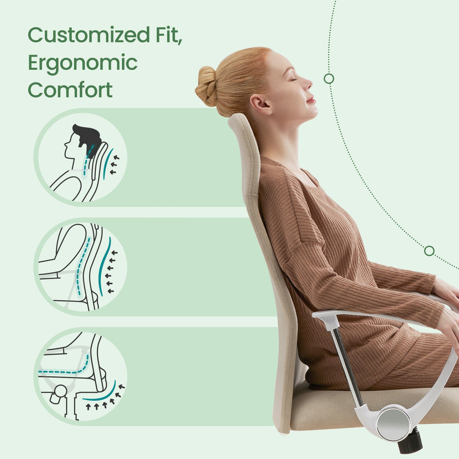 Ergonomic Desk Chair – Upholstered – Beige – Adjustable Height and Tilt Function, 120 kg Load Capacity