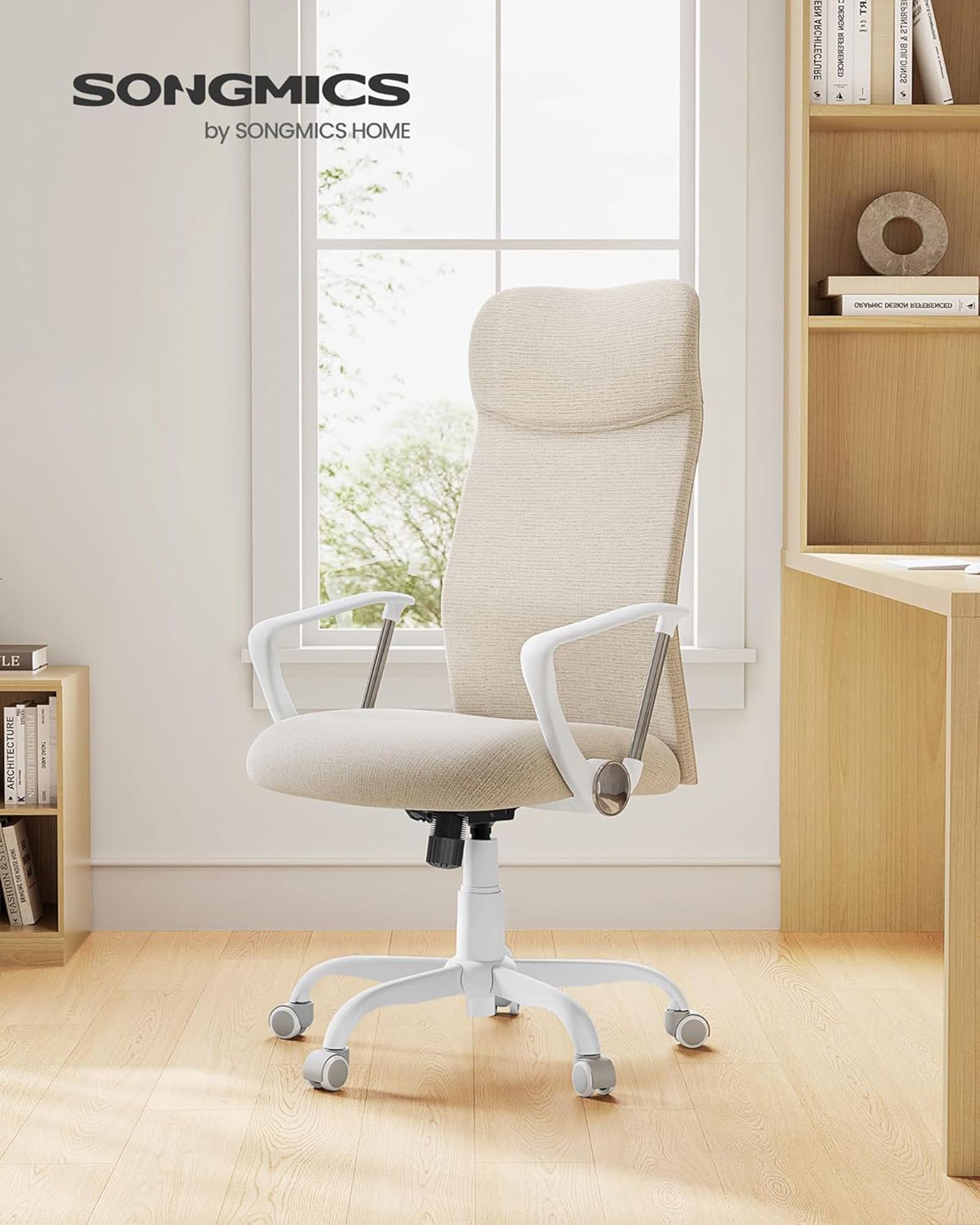 Ergonomic Office Chair – Upholstered – Cappuccino Beige – Adjustable Height and Tilt Function