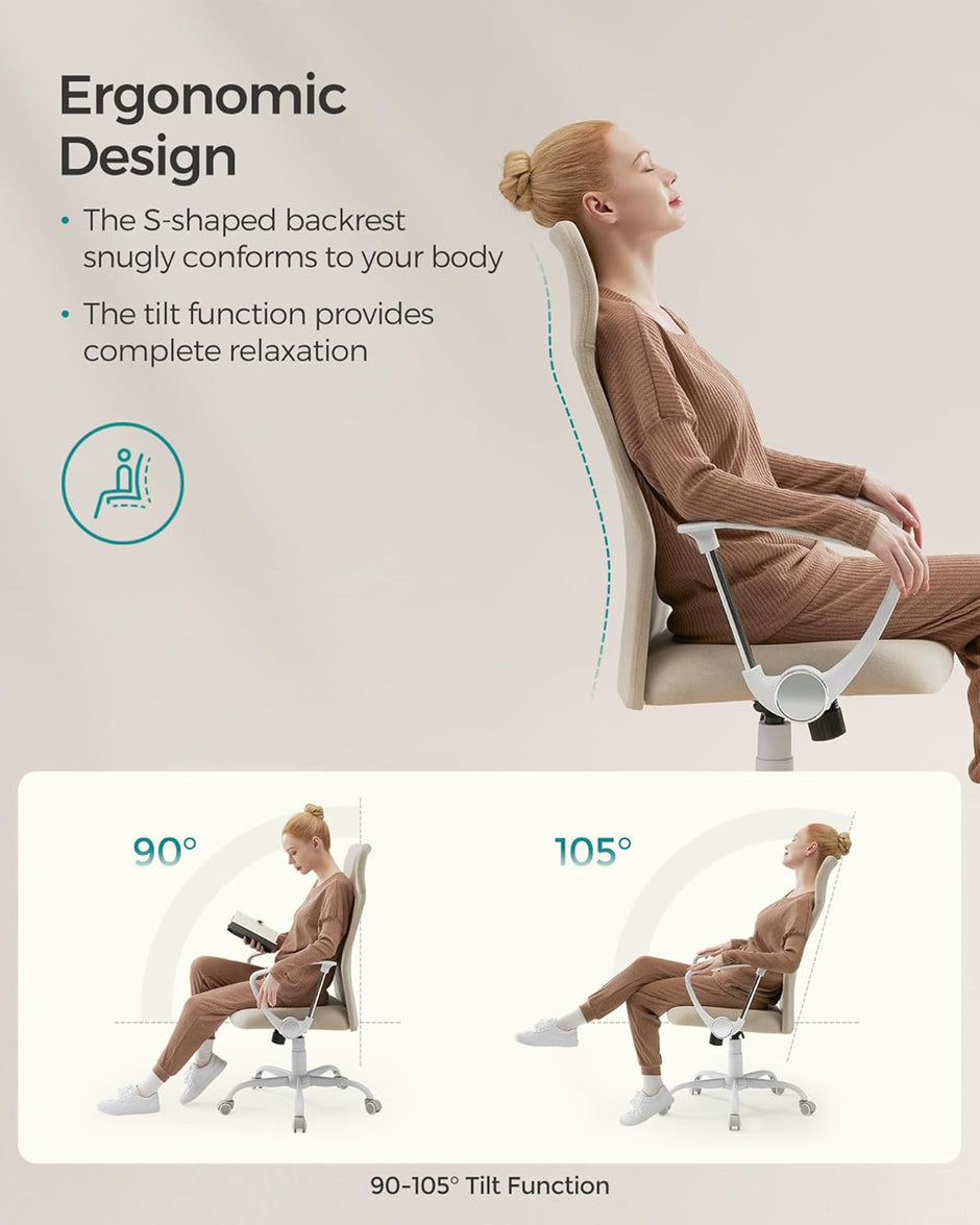 Ergonomic Office Chair – Upholstered – Cappuccino Beige – Adjustable Height and Tilt Function