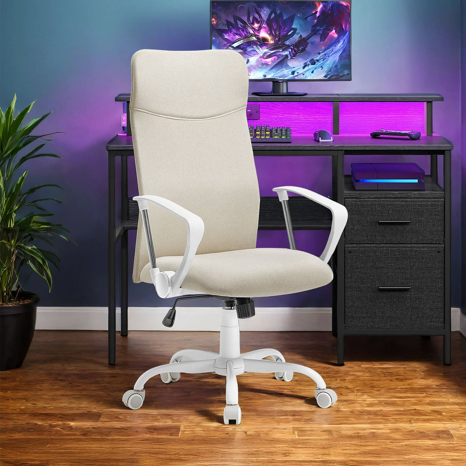 Ergonomic Desk Chair – Upholstered – Beige – Adjustable Height and Tilt Function, 120 kg Load Capacity