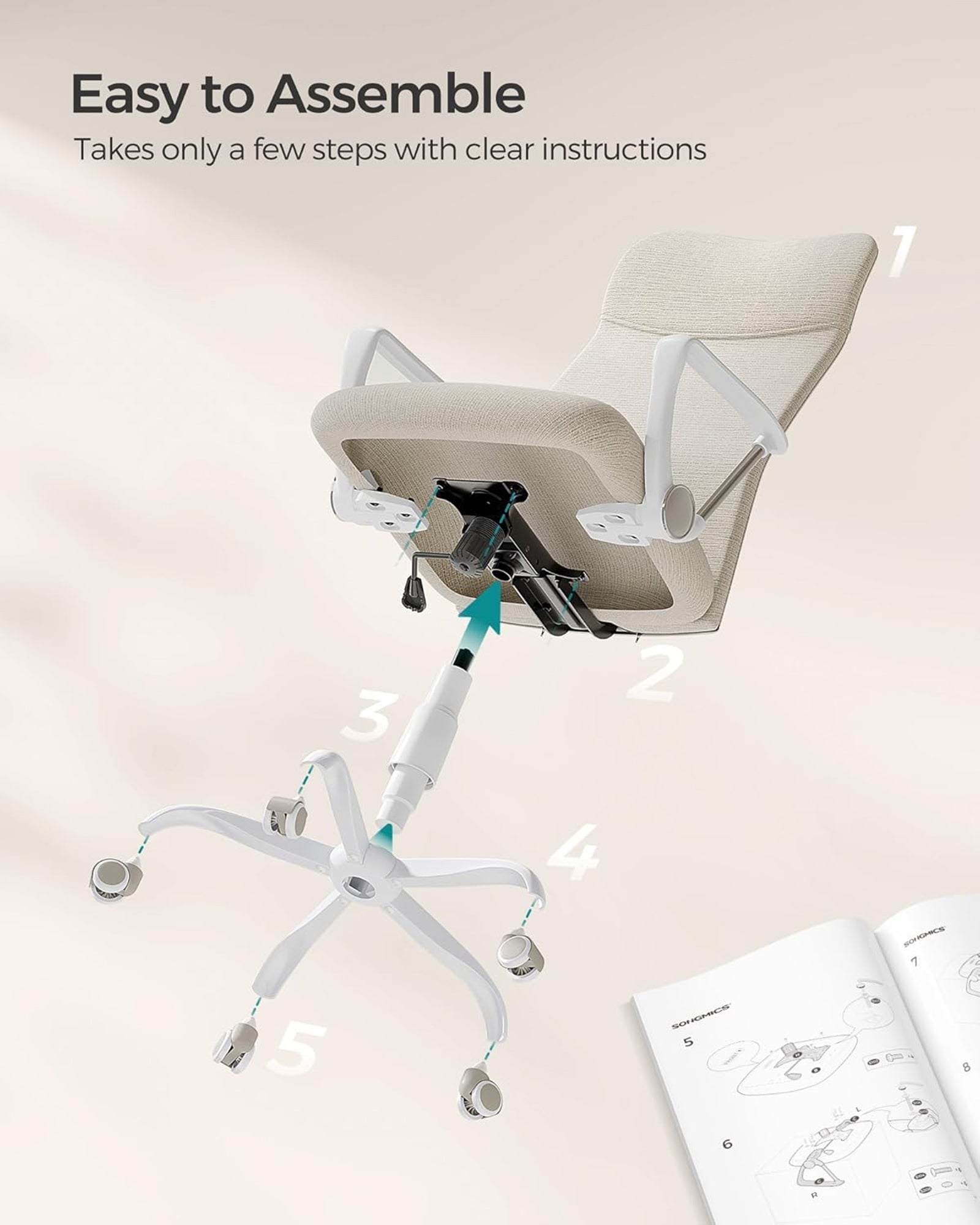 Ergonomic Office Chair – Upholstered – Cappuccino Beige – Adjustable Height and Tilt Function