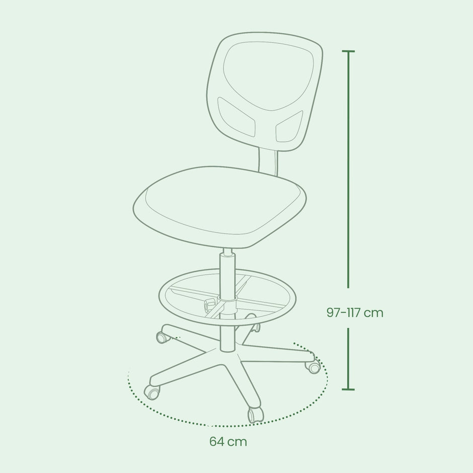 Drafting Stool Chair – Mesh – Black – Ergonomic Design with Adjustable Footrest