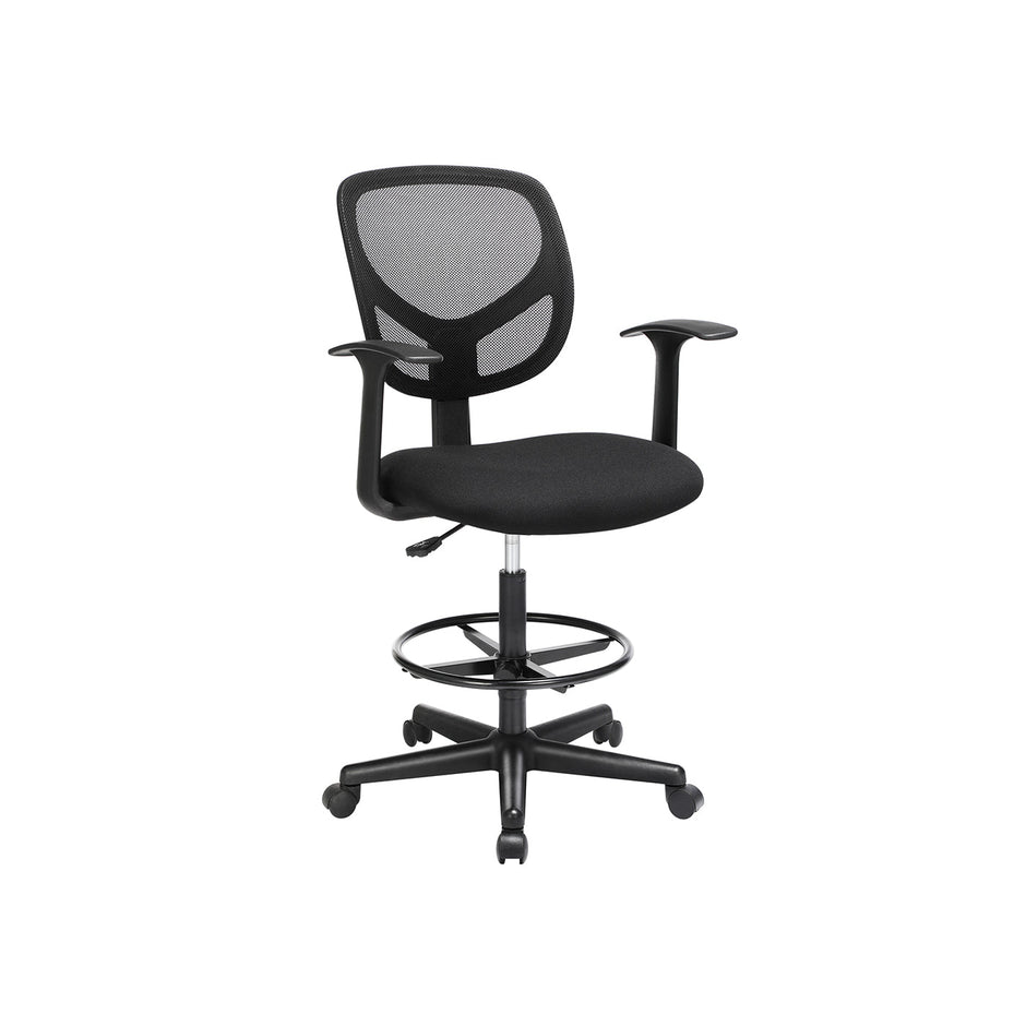 Drafting Stool – Mesh – Black – Ergonomic Design with Height Adjustable Footrest and 360° Swivel