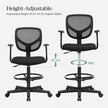 Drafting Stool – Mesh – Black – Ergonomic Design with Height Adjustable Footrest and 360° Swivel