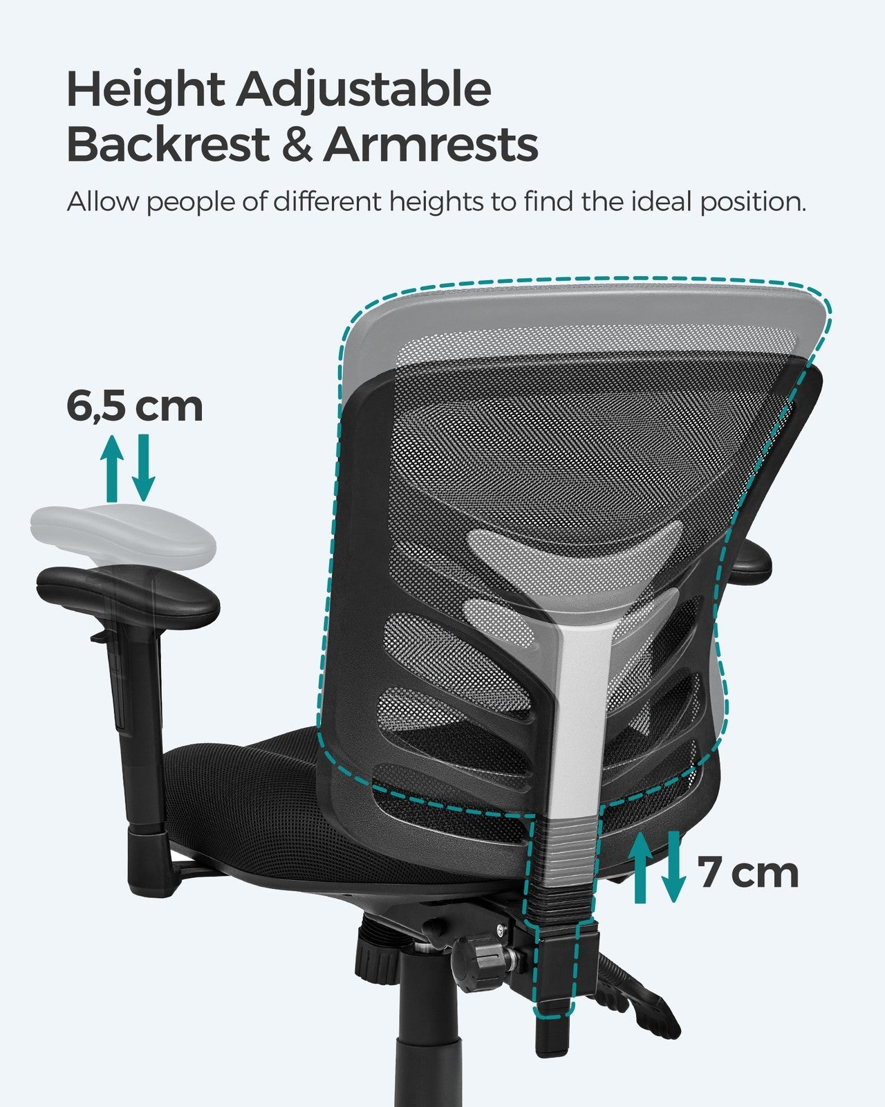 Ergonomic Mesh Office Chair – Mesh – Black – Adjustable Armrests, Height Adjustable Backrest, Tilt Function with Position Lock, Lumbar Support