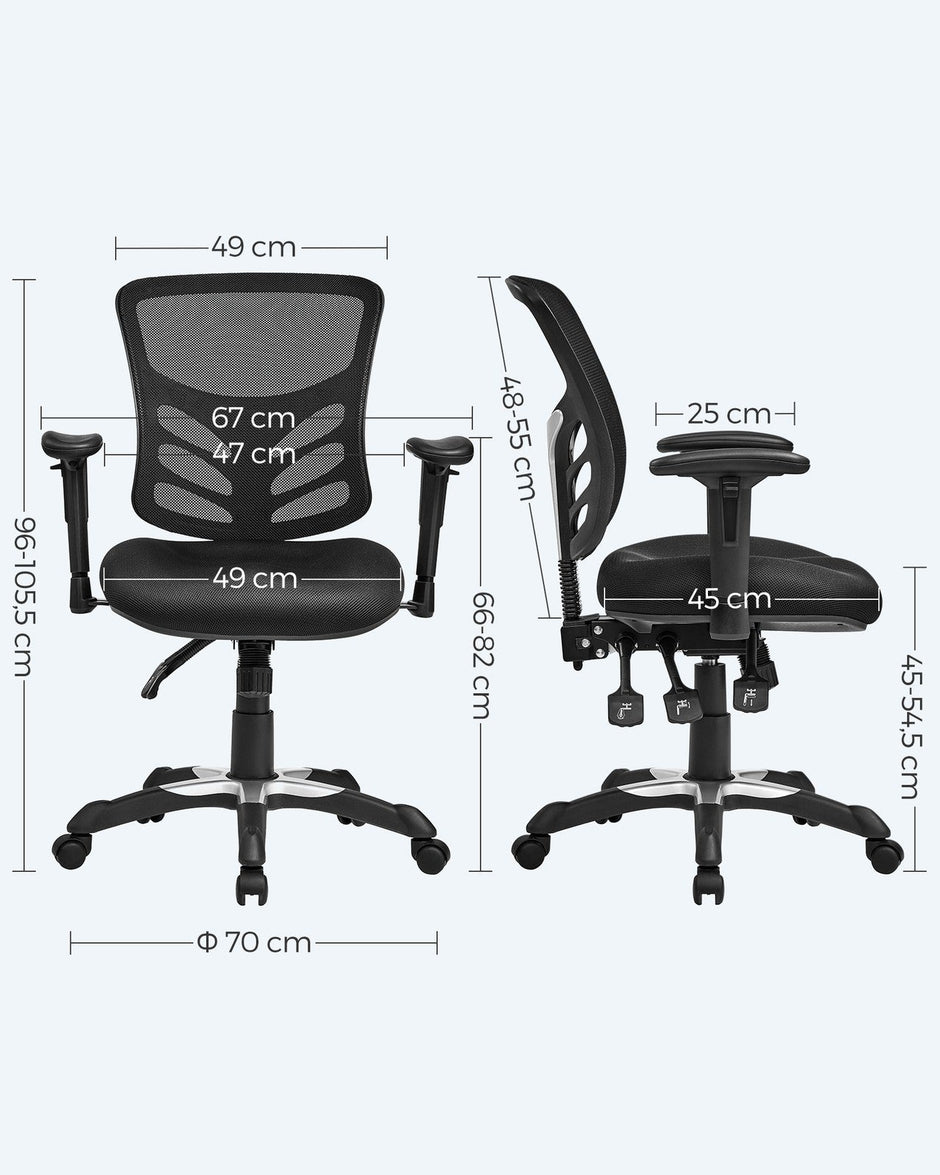 Ergonomic Mesh Office Chair – Mesh – Black – Adjustable Armrests, Height Adjustable Backrest, Tilt Function with Position Lock, Lumbar Support