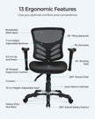 Ergonomic Mesh Office Chair – Mesh – Black – Adjustable Armrests, Height Adjustable Backrest, Tilt Function with Position Lock, Lumbar Support