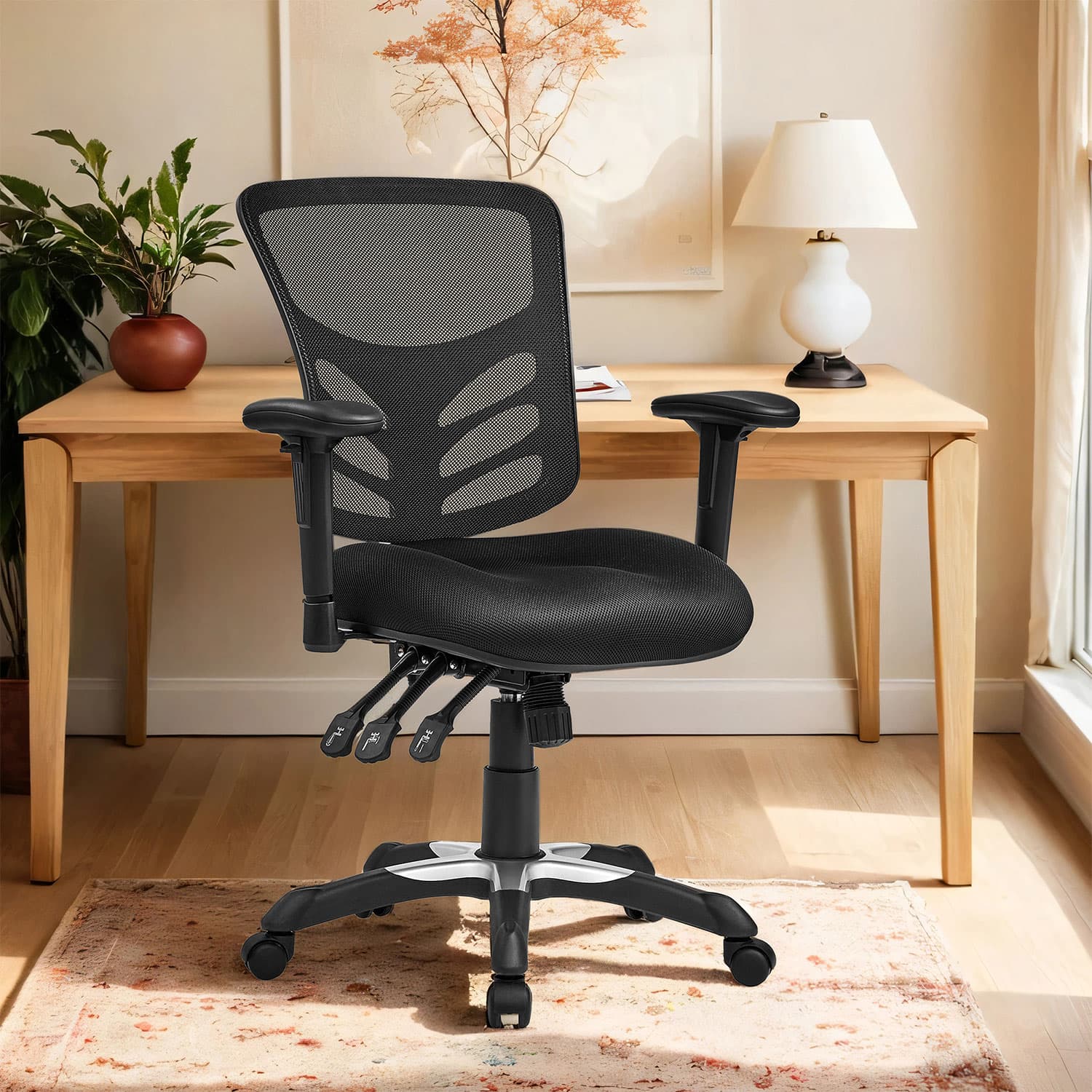 Ergonomic Mesh Office Chair – Mesh – Black – Adjustable Height and Armrests with Lumbar Support
