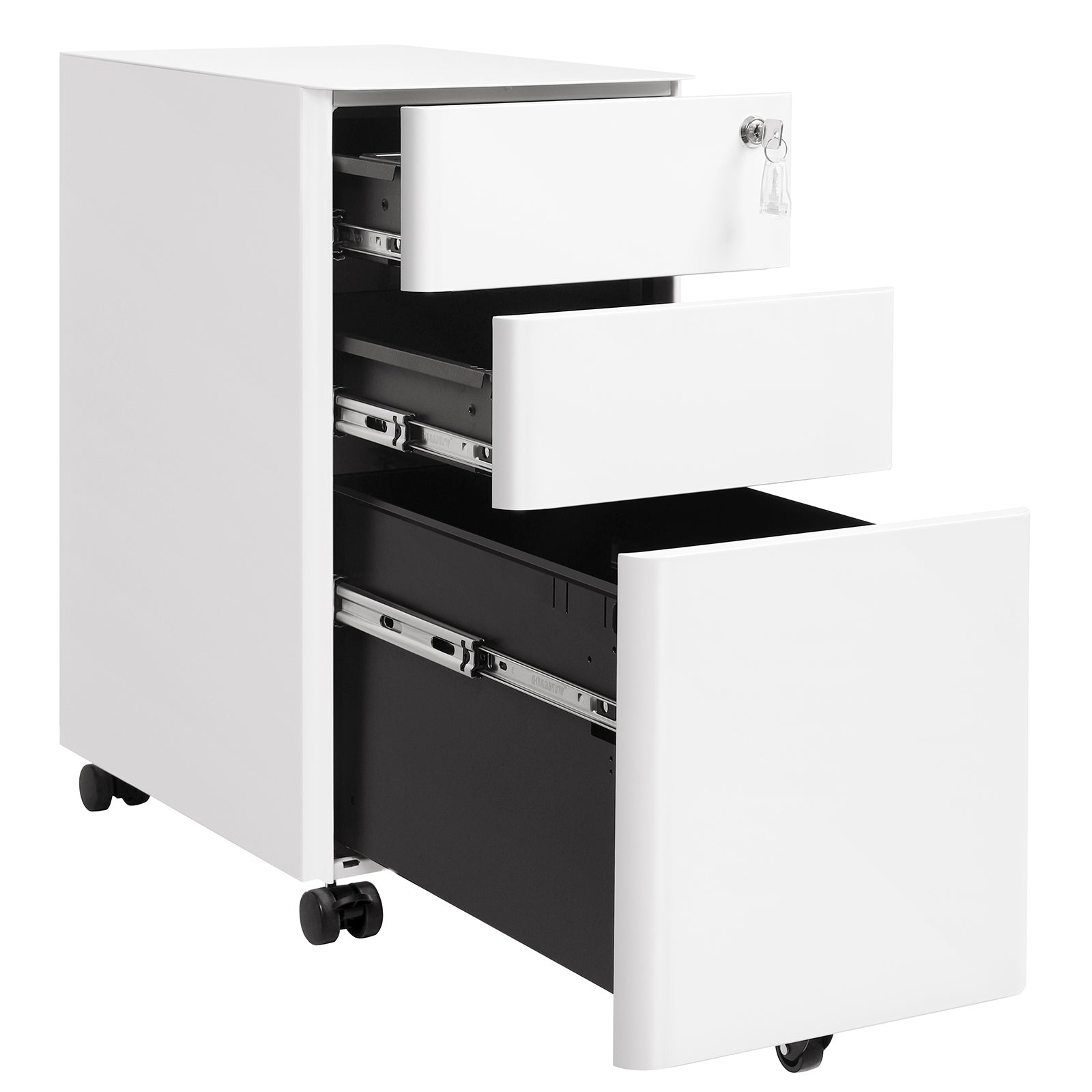 Mobile Filing Cabinet – Wood – White – Lockable with Wheels for A4, Legal, and Letter Sized Documents