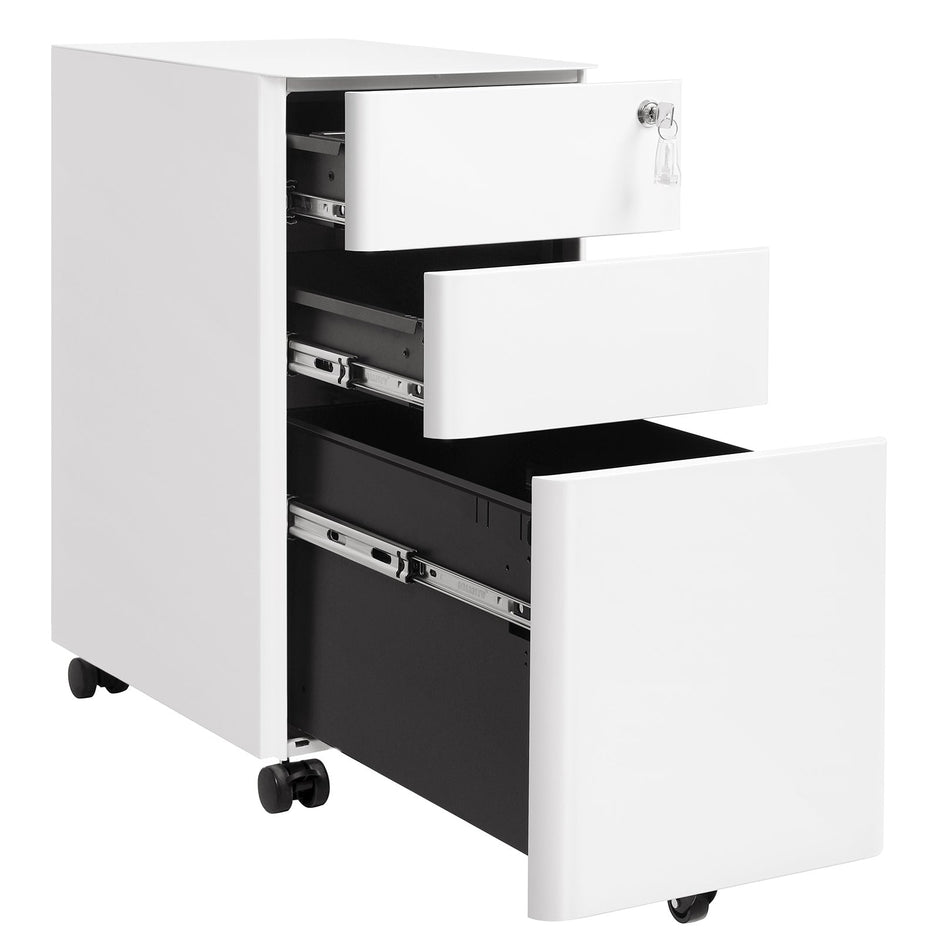 Mobile Filing Cabinet – Wood – White – Lockable with Wheels for A4, Legal, and Letter Sized Documents