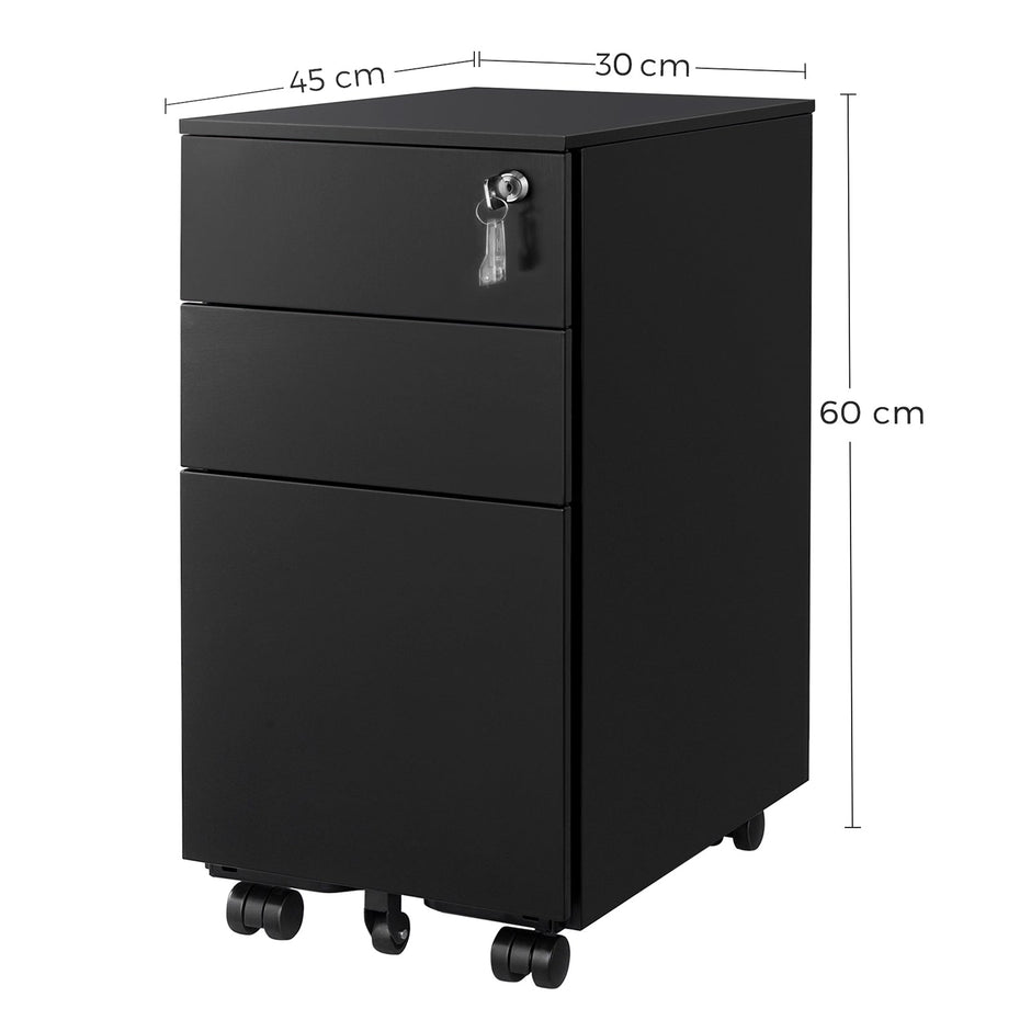 Mobile File Cabinet – Wood – White – Lockable with Wheels
