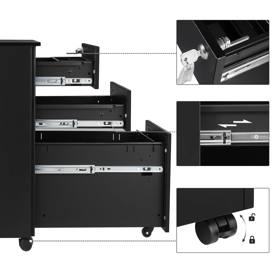 Mobile File Cabinet – Wood – White – Lockable with Wheels