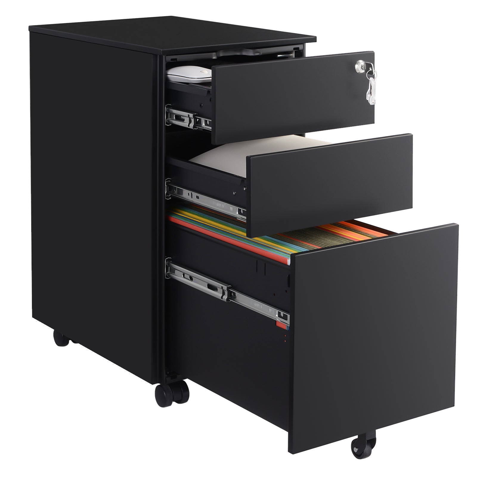 Mobile File Cabinet – Wood – White – Lockable with Wheels