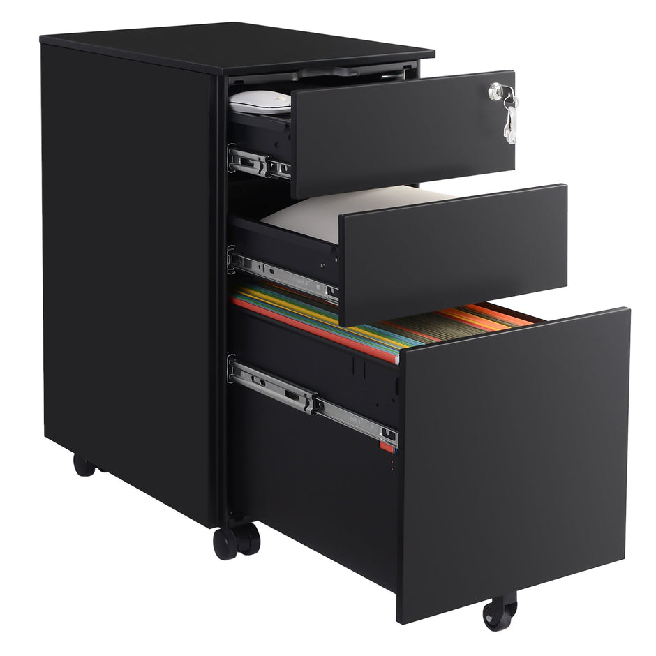 Mobile File Cabinet – Wood – White – Lockable with Wheels