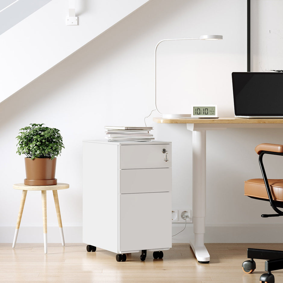 Mobile File Cabinet – Metal – White – Lockable with Wheels
