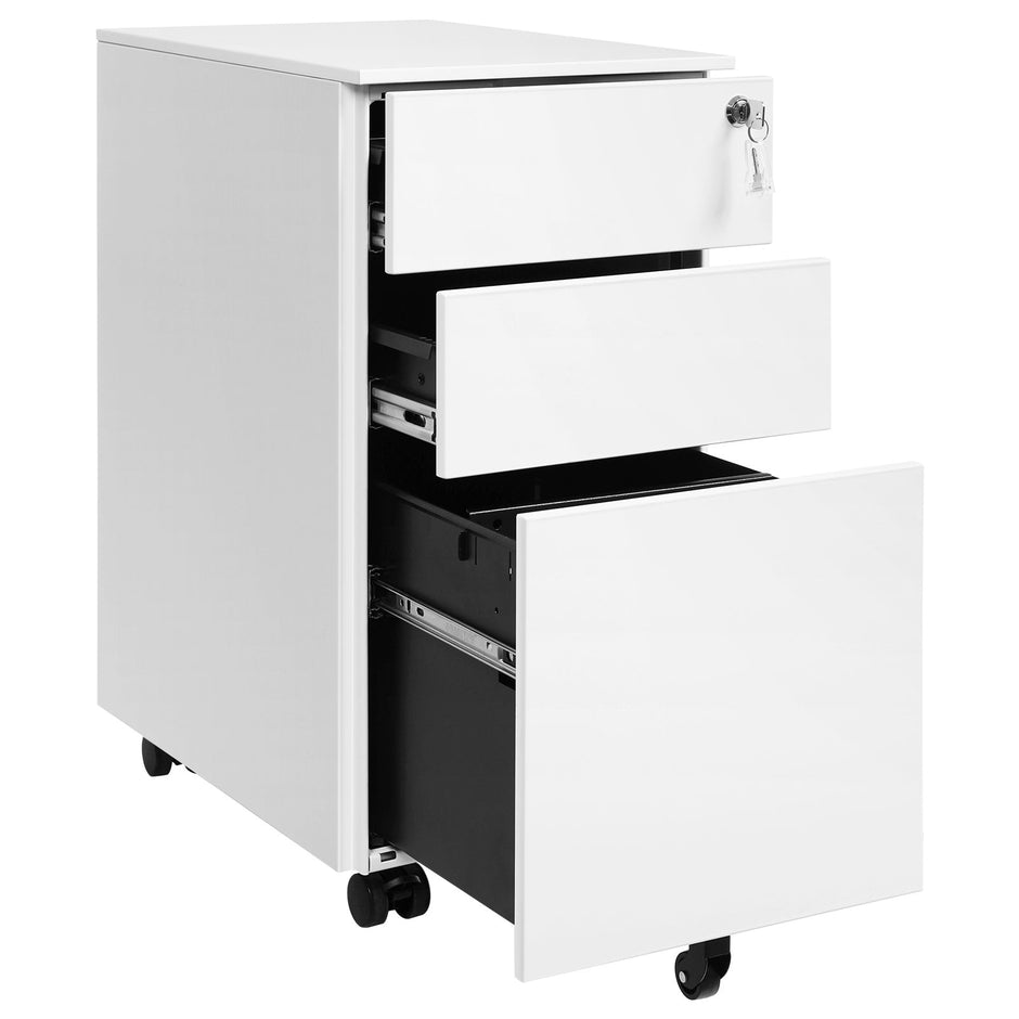 Mobile File Cabinet – Metal – White – Lockable with Wheels