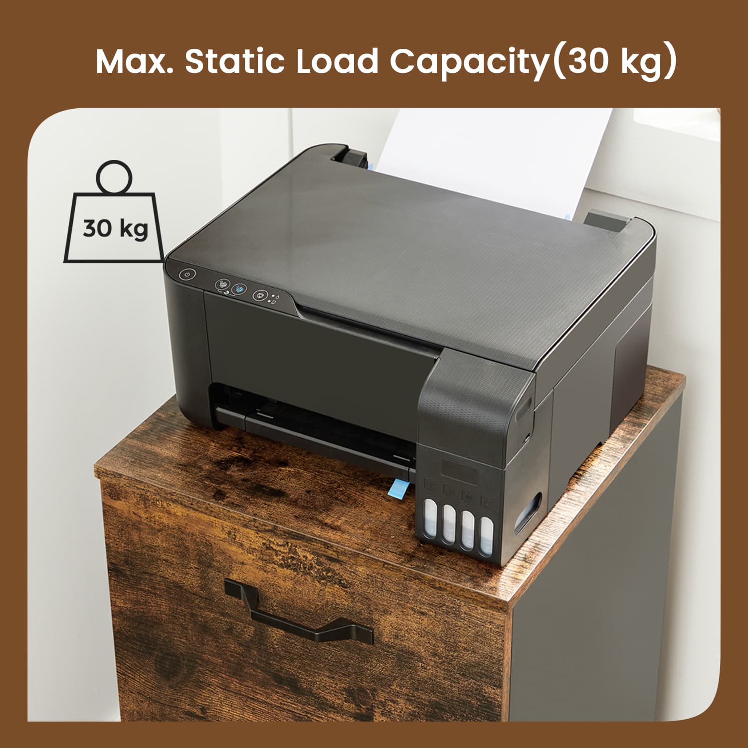 Mobile File Cabinet – Wood and Metal – Rustic Brown and Black – Rolling with 2 Drawers
