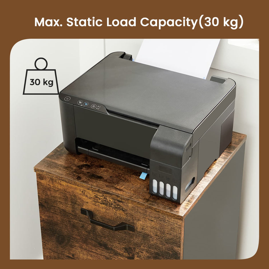 Mobile File Cabinet – Wood and Metal – Rustic Brown and Black – Rolling with 2 Drawers