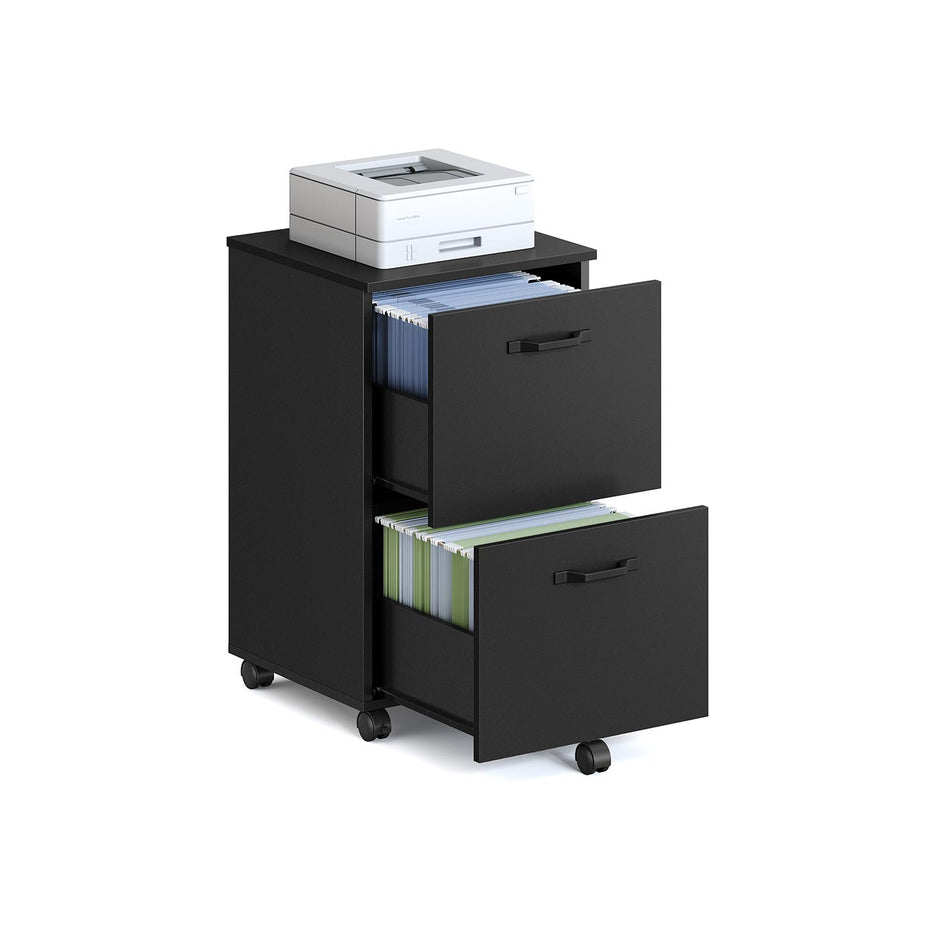 2-Drawer Filing Cabinet – Matte Black – Rolling Design for A4 and Letter-Size Files