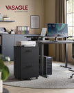 2-Drawer Filing Cabinet – Matte Black – Rolling Design for A4 and Letter-Size Files