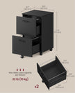 2-Drawer Filing Cabinet – Matte Black – Rolling Design for A4 and Letter-Size Files