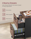 2-Drawer Filing Cabinet – Wood – Natural Walnut and Ink Black – Rolling Design for A4 and Letter Sized Documents