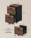 2-Drawer Filing Cabinet – Wood – Natural Walnut and Ink Black – Rolling Design for A4 and Letter Sized Documents
