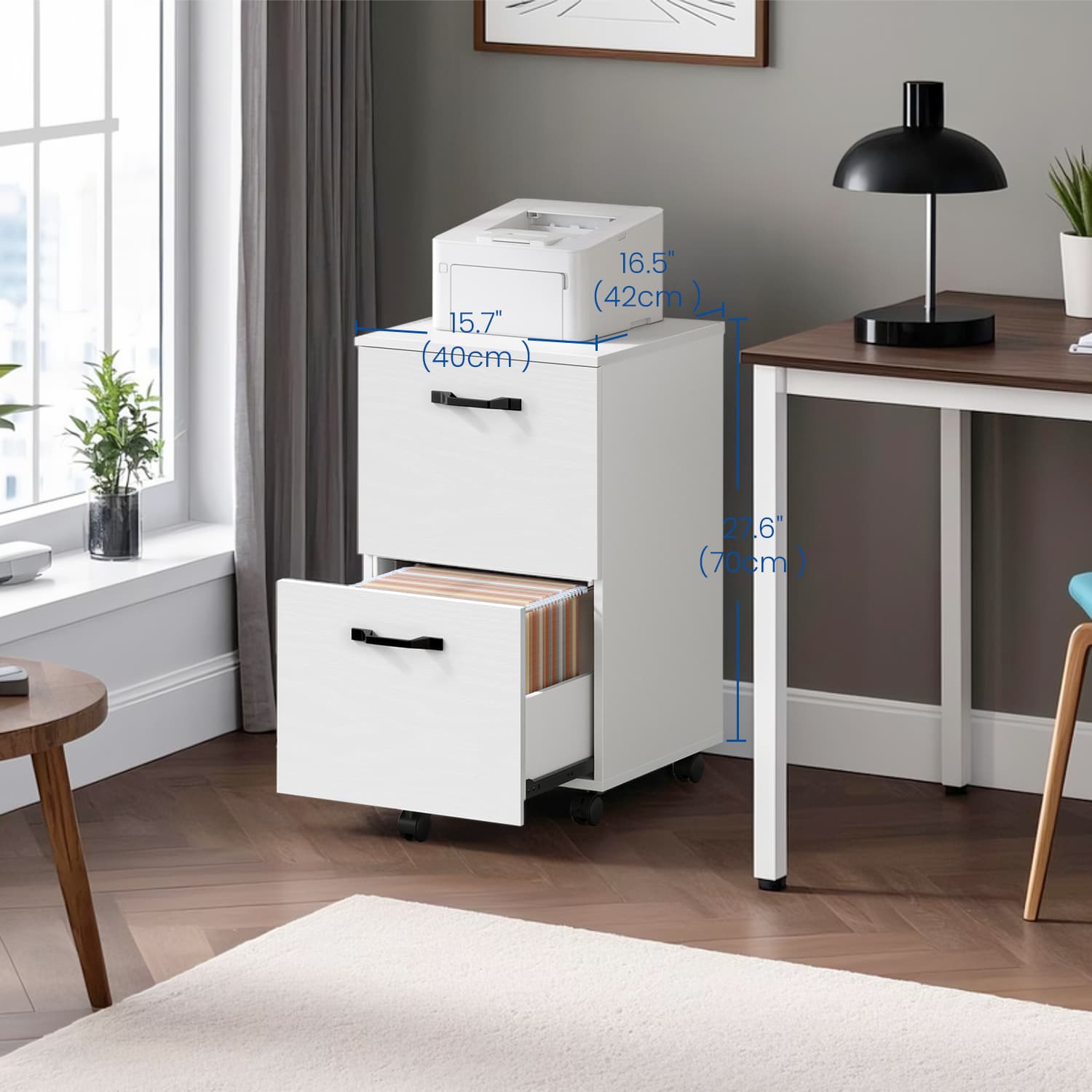 File Cabinet – Wood – Rustic Brown and Black – Industrial Style with 2 Drawers and Rolling Wheels
