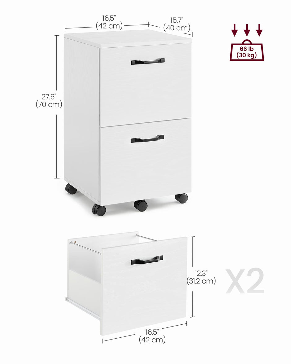 Mobile File Cabinet – Wood and Metal – Rustic Brown and Black – Rolling with 2 Drawers