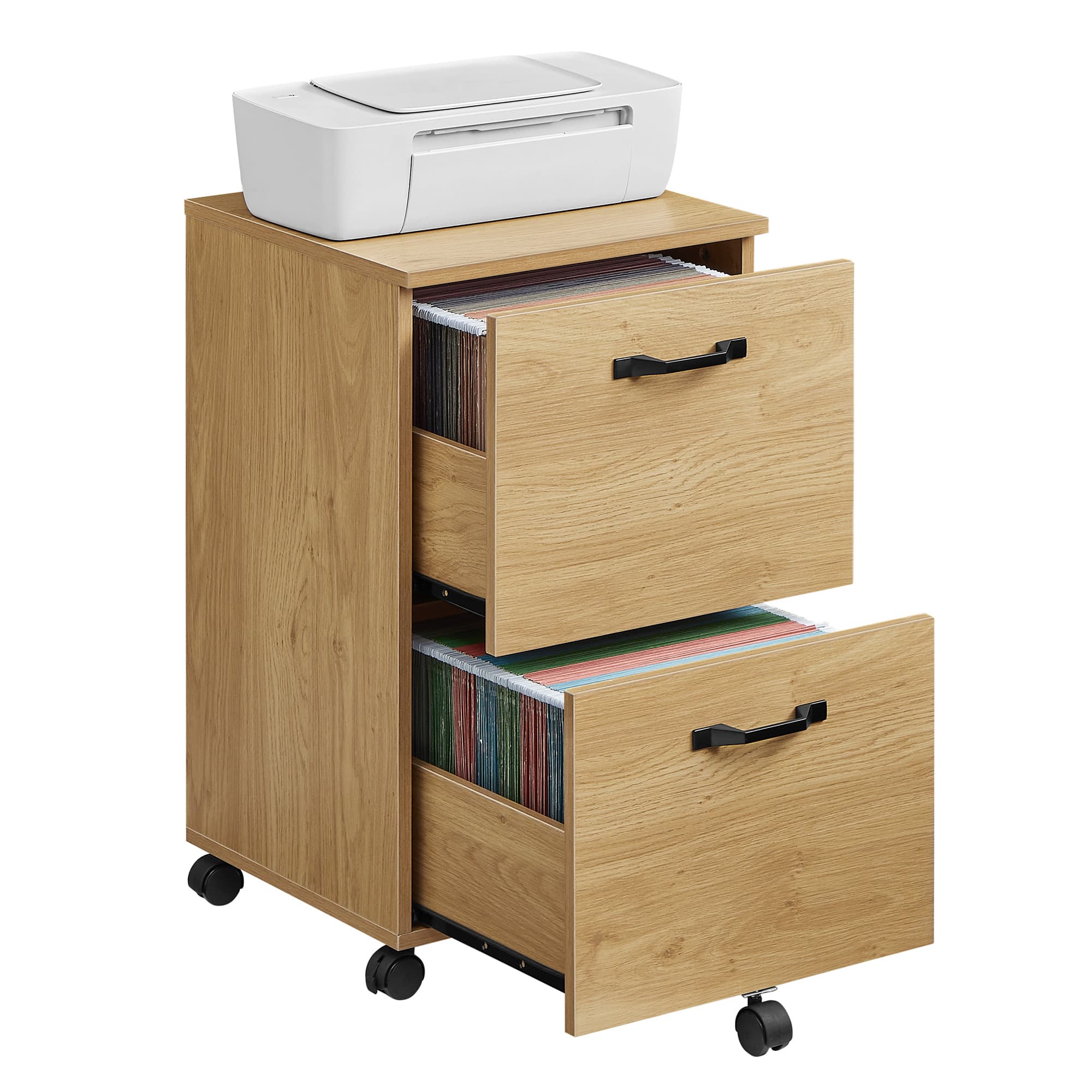 Mobile Filing Cabinet – Metal and Wood – Straw Yellow – 2 Drawers with Wheels