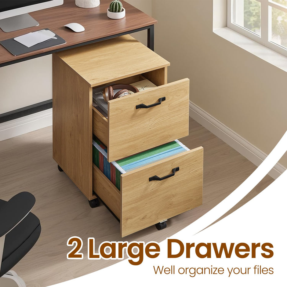 File Cabinet – Wood – Rustic Brown and Black – Industrial Style with 2 Drawers and Rolling Wheels