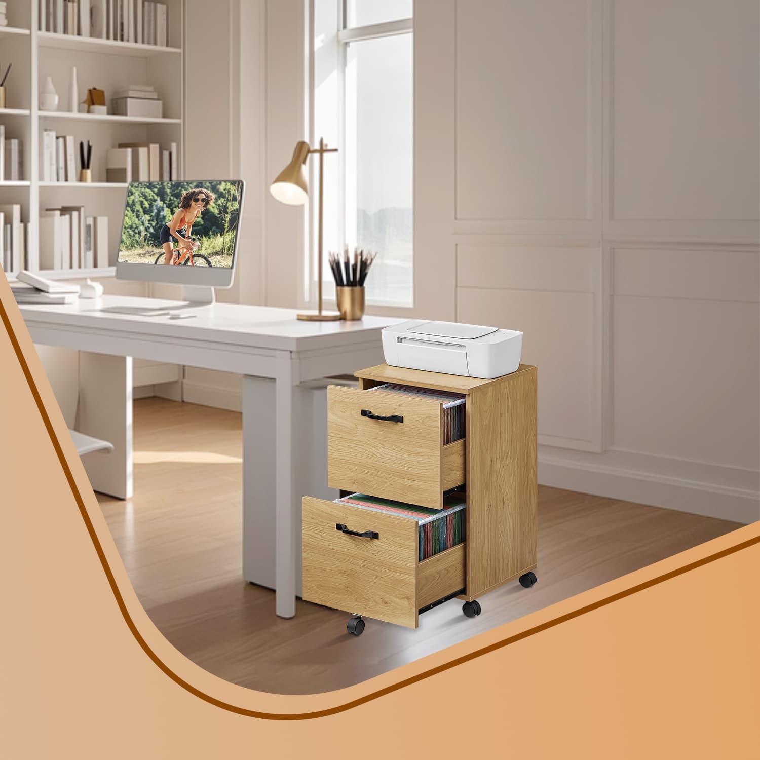 File Cabinet – Wood – Rustic Brown and Black – Industrial Style with 2 Drawers and Rolling Wheels