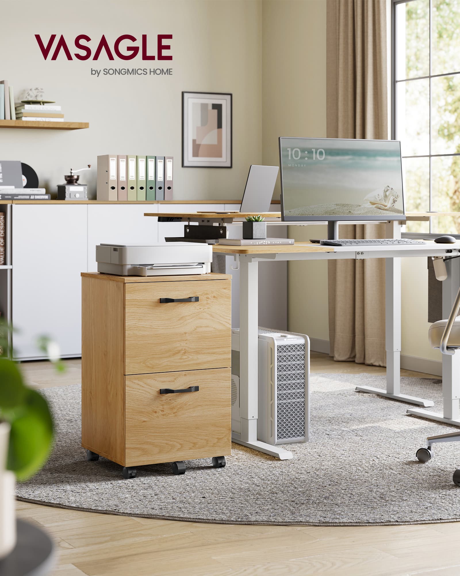 Mobile Filing Cabinet – Metal and Wood – Straw Yellow – 2 Drawers with Wheels