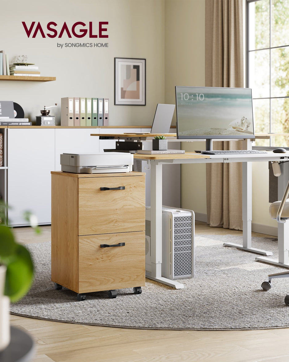 Mobile Filing Cabinet – Metal and Wood – Straw Yellow – 2 Drawers with Wheels