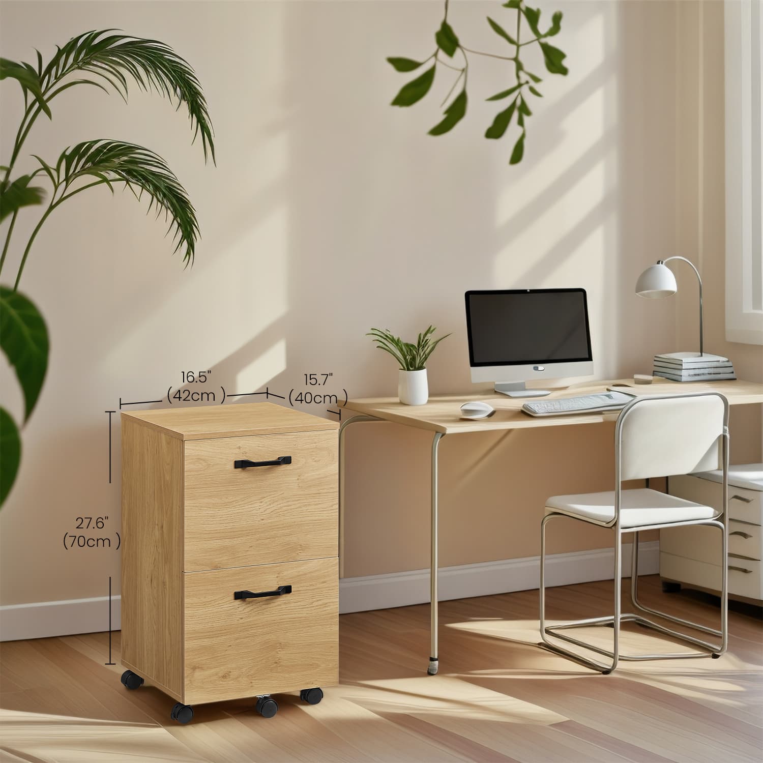 File Cabinet – Wood – Rustic Brown and Black – Industrial Style with 2 Drawers and Rolling Wheels