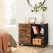 File Cabinet – Wood – Rustic Brown and Black – Mobile with Open Compartments and 3 Drawers