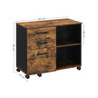 File Cabinet – Wood – Rustic Brown and Black – Mobile with Open Compartments and 3 Drawers