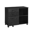 3-Drawer File Cabinet – Wood – Ebony Black – Mobile Lateral Design with Open Compartments
