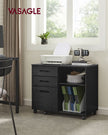 3-Drawer File Cabinet – Wood – Ebony Black – Mobile Lateral Design with Open Compartments